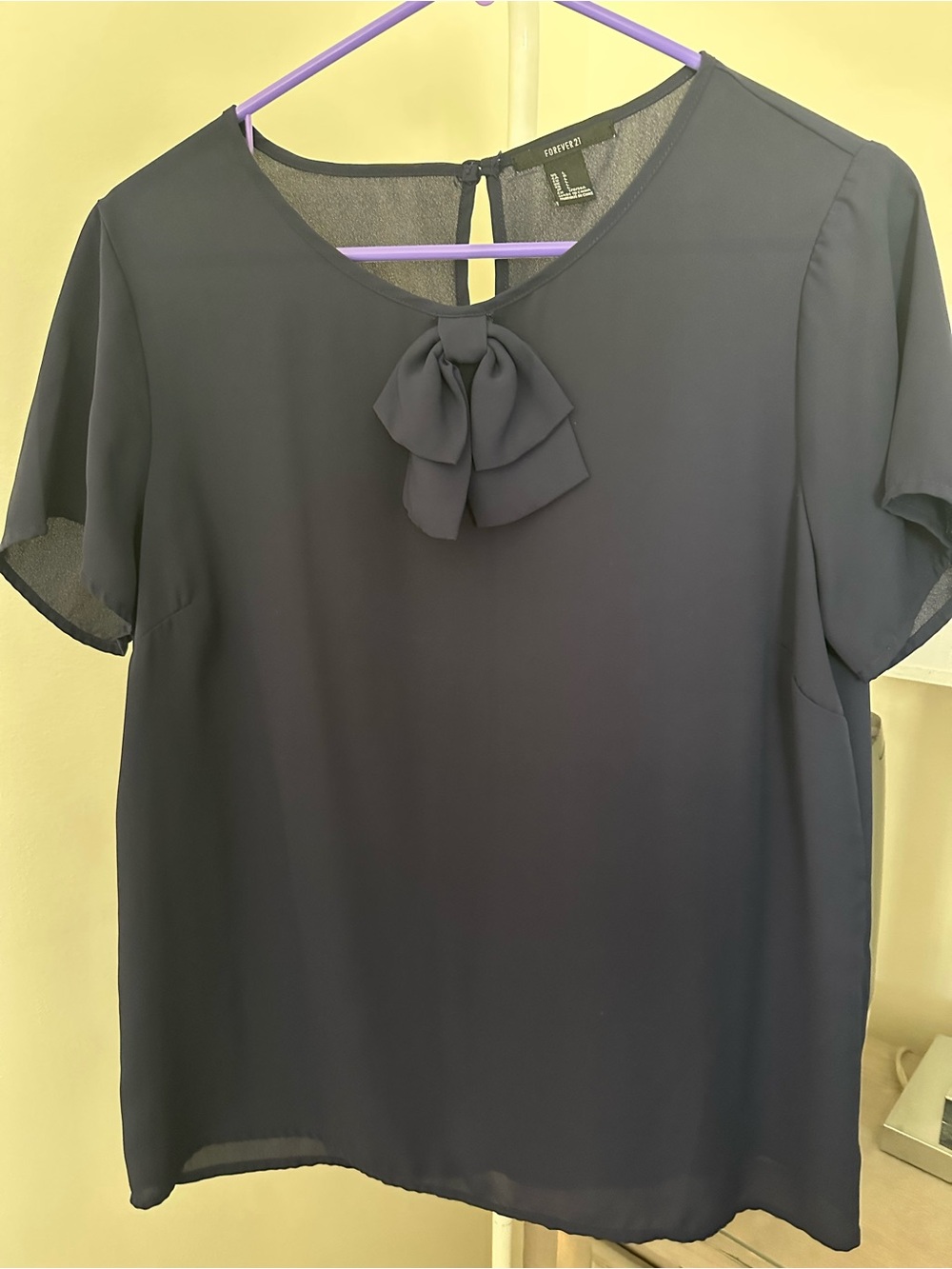 Forever 21 Navy Bow-Front Short Sleeve Blouse